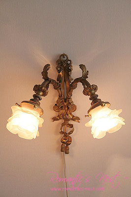 antique french bronze ribbon &amp; 핑크 러플 글라스 램프 .. 